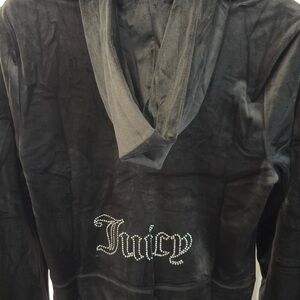 -Juicy Couture Beautiful Jet Black Velour Zip Hoodie with Signature J Pull